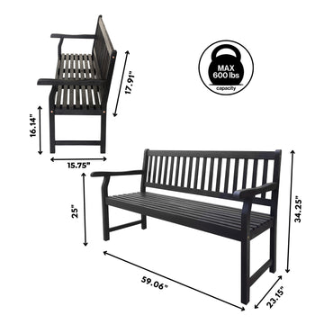 Laurel Slat-Back 600-Lbs Support Acacia Wood Outdoor Garden Patio Bench - JONATHAN Y